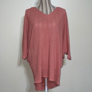 High Call Knited See Through Coral Front/Back VNeck Drop Shoulder Sweater Size L